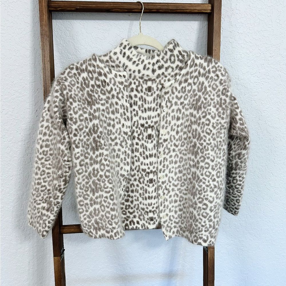 Vintage Leopard Print Cardigan & Turtleneck Shirt Set 70% Angora Rabbit Hair